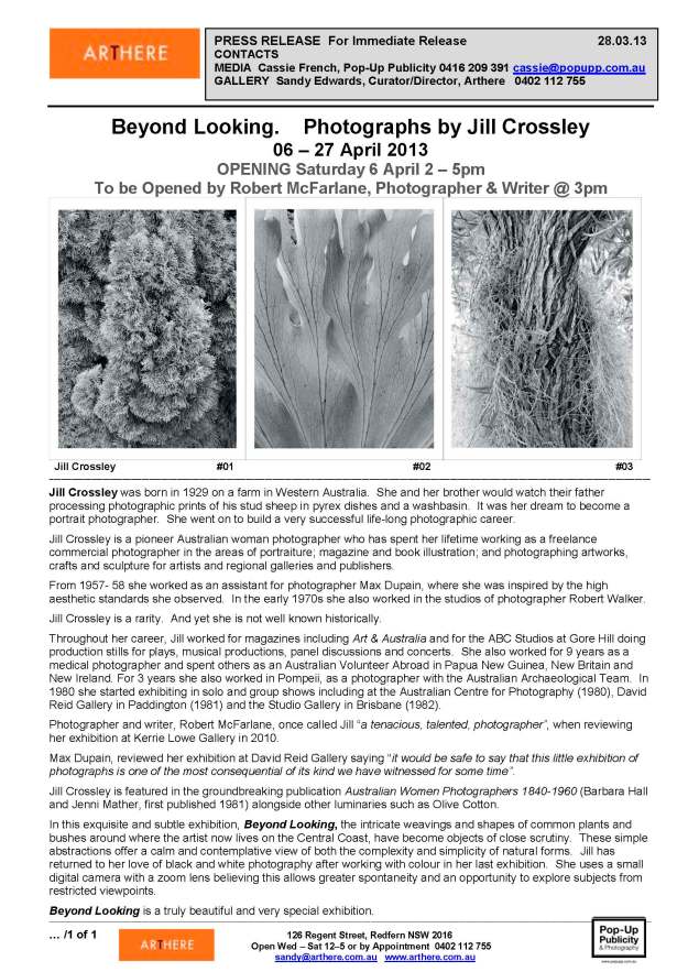 PRESS RELEASE Jill Crossley at Arthere